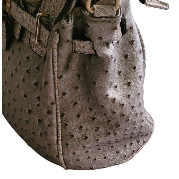 Silver Faux Ostrich Skin Pattern Leather Women’s Satchel Purse Handbag Used - Picture 3 of 16